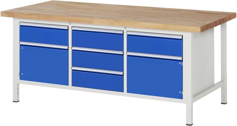 Werkbank 8568A2, B2000xT900xH840mm, 5x Schublade-TA, 2x Tür - RAU
