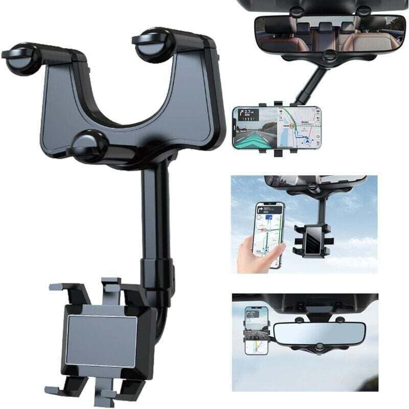 Auto-Telefonhalterung für Rückspiegel, 360° drehbare und einziehbare Auto-Telefonhalterung für alle Smartphones