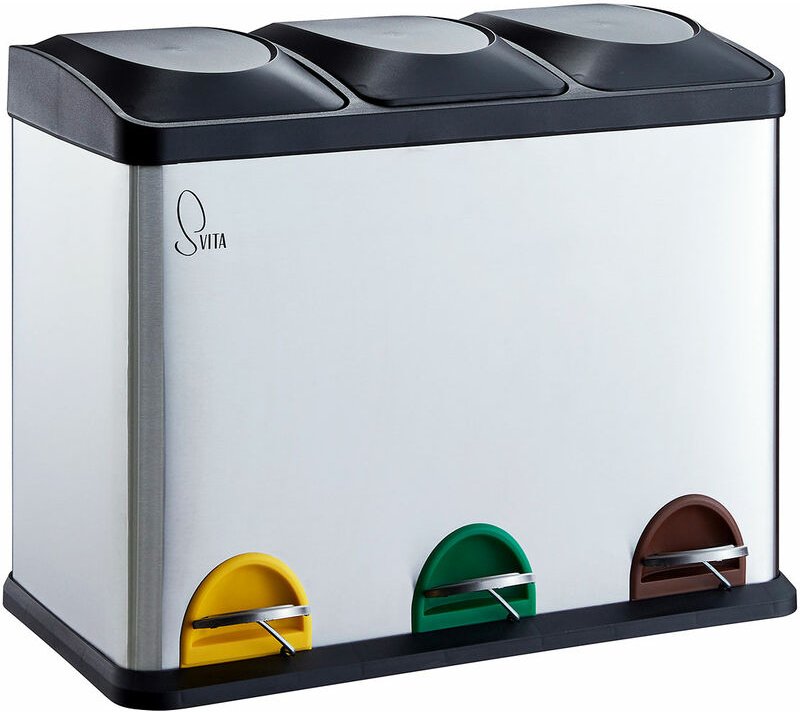 Thumbnail - Svita - TC3X15 Kücheneimer 45L Mülleimer Trennsystem Treteimer Abfalleimer Silber