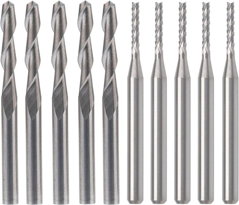 Wolframkarbid-Schaftfräser, 5 Stück 1,5 mm Fräser und 5 Stück 1/8 Zoll 3,175 mm flaches Nasen-Upcut-Spiralnut-Set-Werkze...