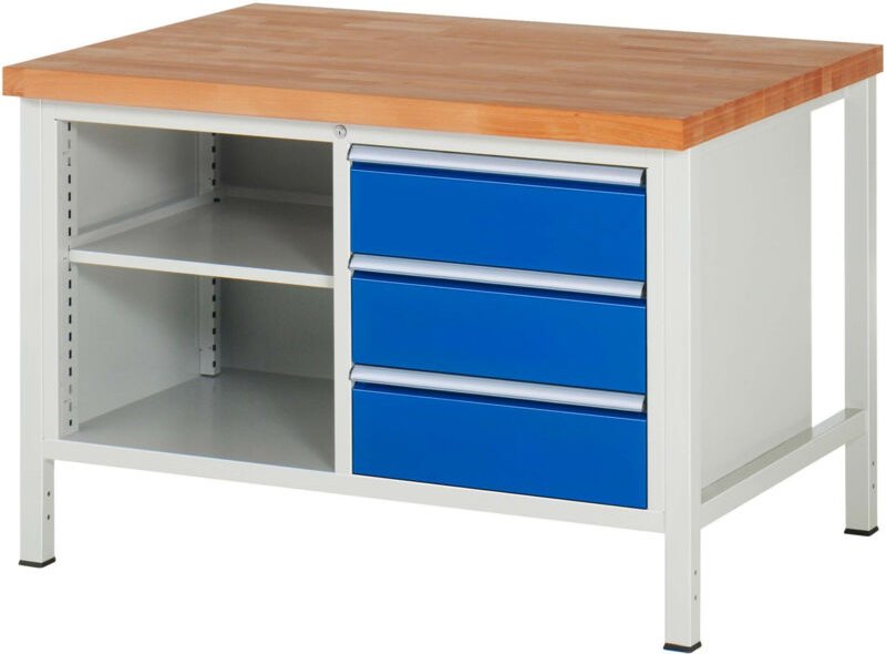 Werkbank höhenverstellbar 8462A2, B1250xT900xH840-1040mm, 3x Schublade-TA - RAU