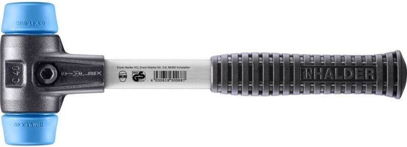 SIMPLEX-Schonhammer, TPE-soft mit verstärktem Tempergussgehäuse und Fiberglasstiel D=40 mm 3701.040