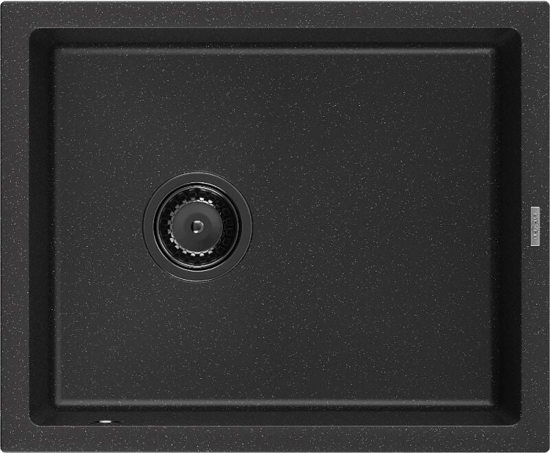 Pedro 1-Becken-Granit-Spüle 560 x 460 mm, Schwarz/Silbermetallic, Siphon Schwarz - 6508561000- - Mexen