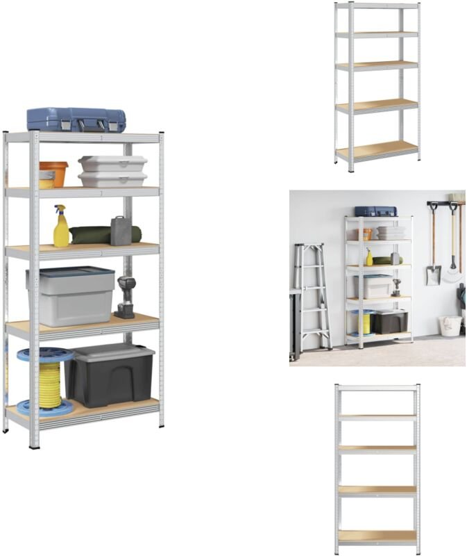 Lagerregal mit 5 Böden Silbern Stahl & Holzwerkstoff - Regal - Regale - Garagenregal - Industrieregal