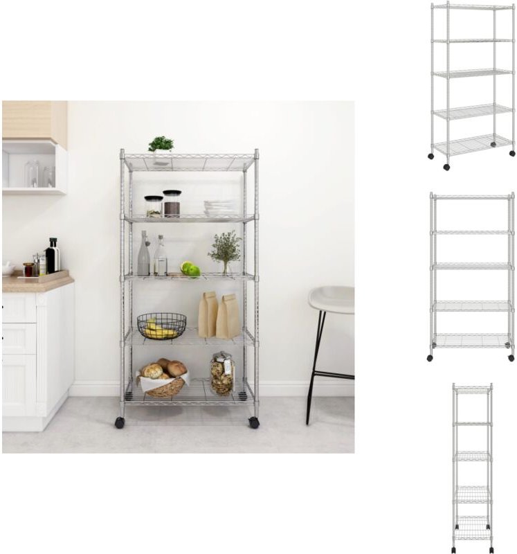 Lagerregal mit 5 Böden und Rollen 75x35x155 cm Chrom 250 kg - Lagerregal - Industrieregale - Metallregal - Werkzeugschra...