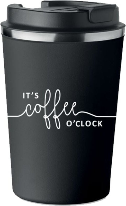 Premium Thermobecher mit Aufdruck COFFEE O'CLOCK für Kaffee 350ml KT056