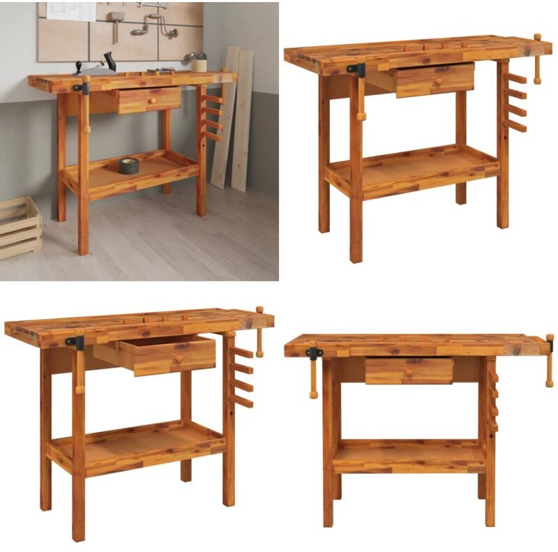 Werkbank mit Schubladen Schraubstöcken 124x52x83 cm Akazienholz - Werkbank - Werkbänke - Home & Living - Braun