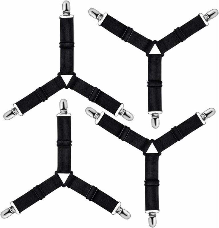 4-teiliger, dreieckiger, verstellbarer Bettlakenhalter, Bettzeuggurt, Bettlaken, Bügelbrettbezug, Matratze, Sofa (schwar...