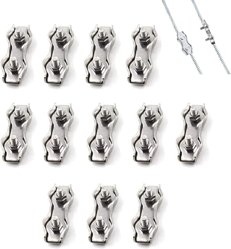 Aougo - 12 Stück M3 Doppel-Stahldrahtseilklemme, Edelstahl-Drahtseilklemmenverbinder, Bremskabel-Befestigungsklemme, ver...