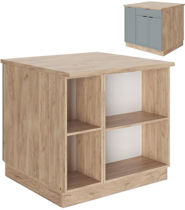 Kücheninsel Fame-Line, Hellblau-grau, 90 cm mit Schublade, ohne Arbeitsplatte, Vicco