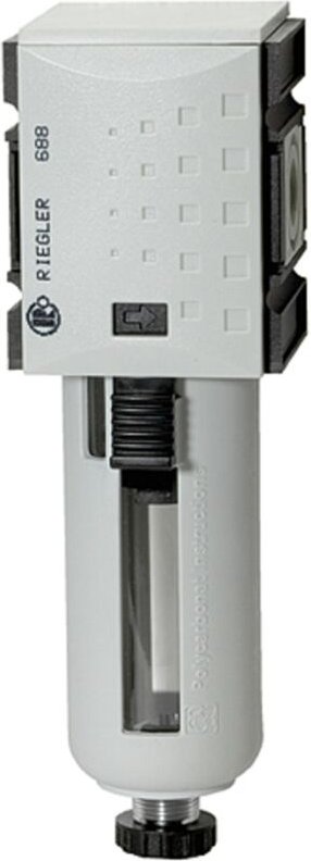 Filter »futura« mit PC-Behälter, Schutzkorb, 5 µm, BG2, g 3/8, va - Riegler
