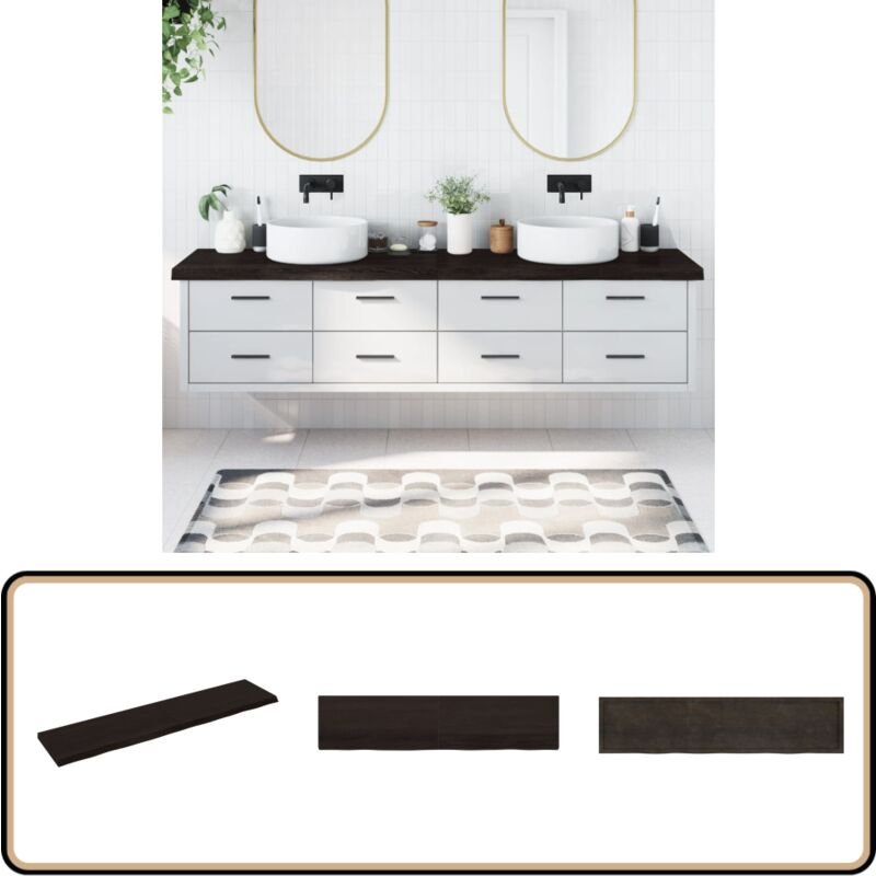 Waschtischplatte Dunkelbraun 220x50x(2-6)cm Massivholz - Holz Waschttisch Platte - Eiche - Eichendielen - Badrenovierung...