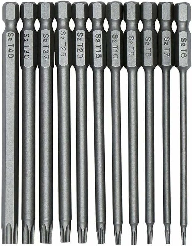 ZVD - 11 embouts de tournevis Torx S2 1/4 pouce 100 mm, foret hexagonal de précision, tournevis de sécurité magnétique, ...