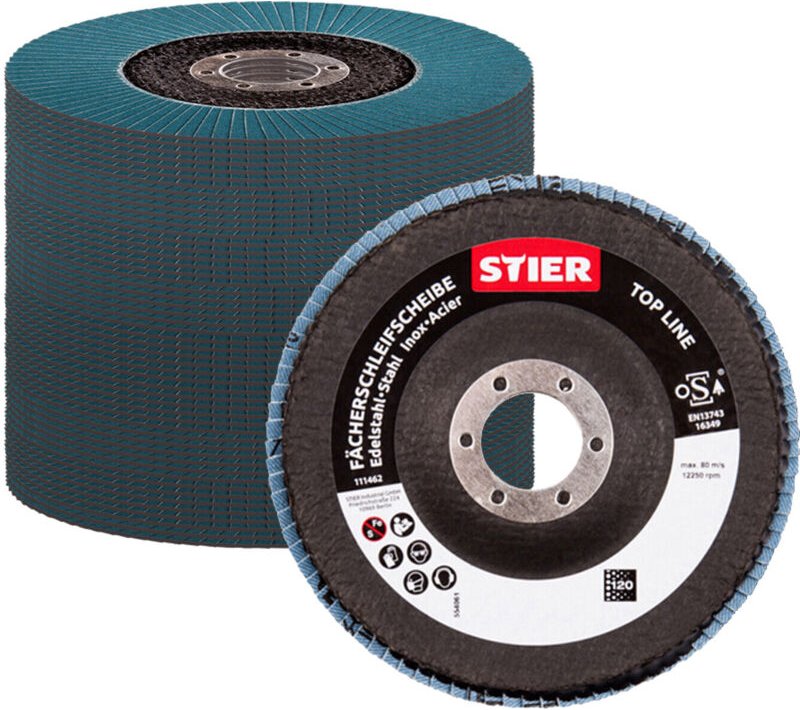 Fächerschleifscheiben Profi ø 125 mm, Set 10 Stück, 125x22,23, Korn 120 für Metall-, Aluminium-, Kunststoff- und Holzbea...
