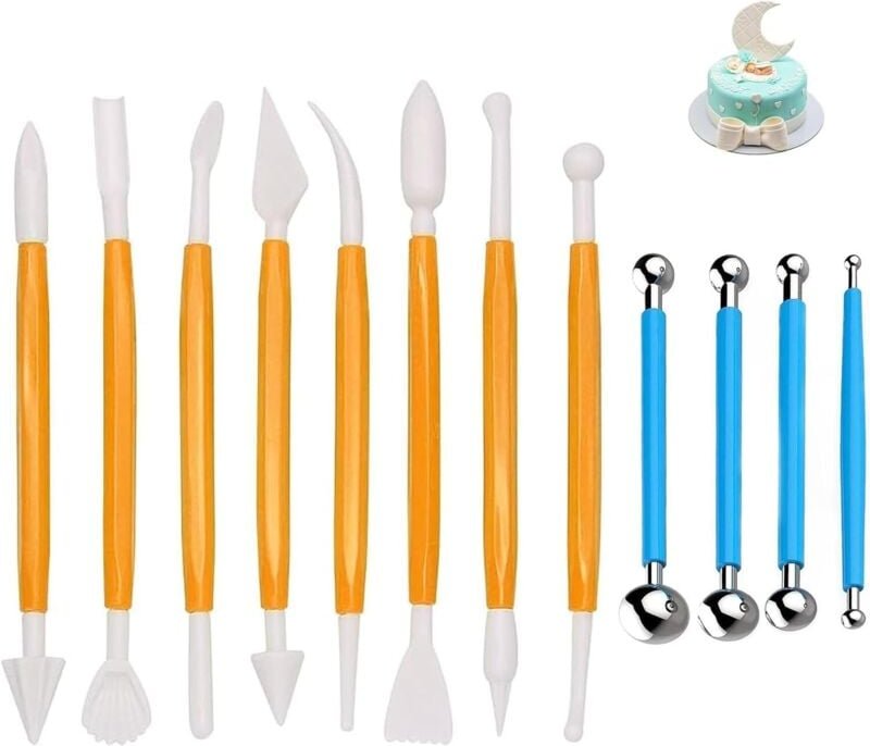 Bluedeer - 12 Fondant-Werkzeuge, Ton-Werkzeuge, Kuchendekorationswerkzeug-Set für Kekskuchen, diy, Fondant, Modellierung...