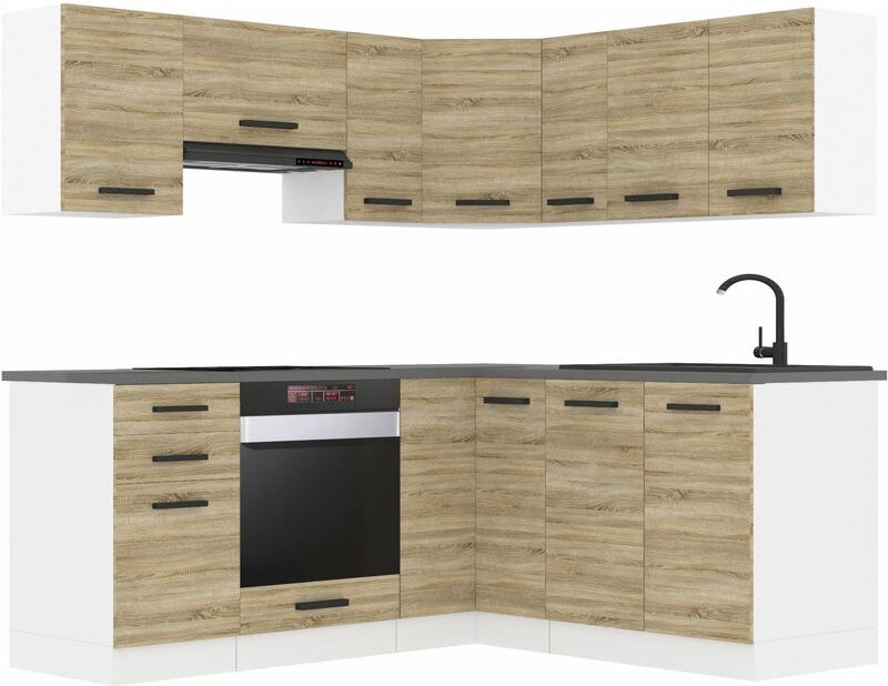 Küchenzeile Küchenblock Küche L-Form Sarah Küchenmöbel mit Griffe, Einbauküche ohne Elektrogeräten mit Hängeschränke und...