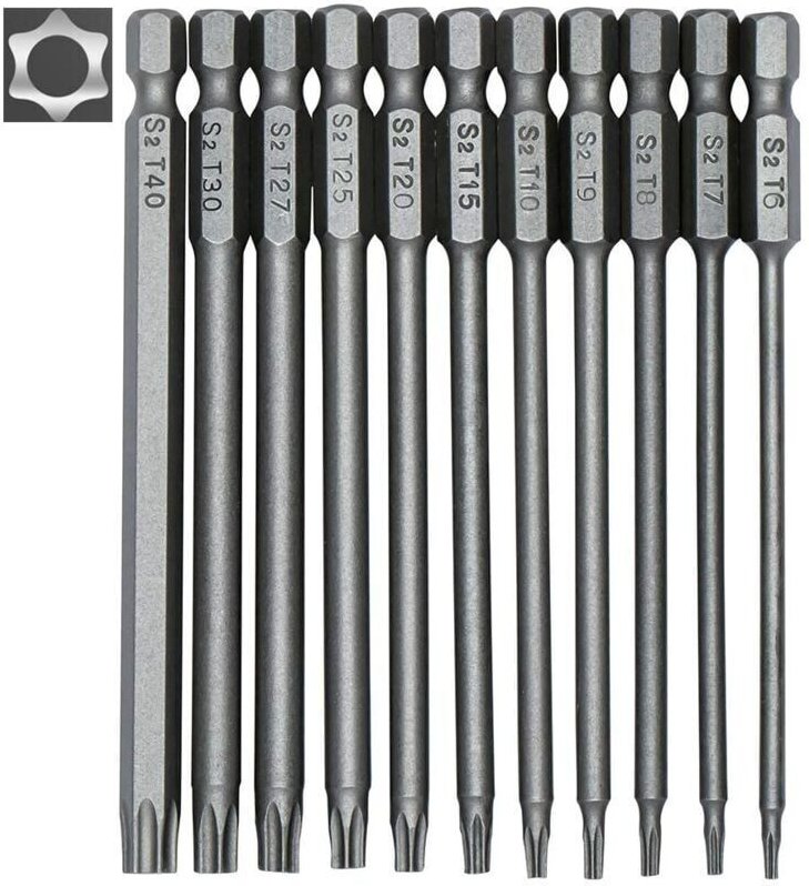 Jeu de 11 embouts longs Torx pour tournevis et visseuse électrique - Embouts magnétiques - Tige hexagonale de 1/4' - Tai...