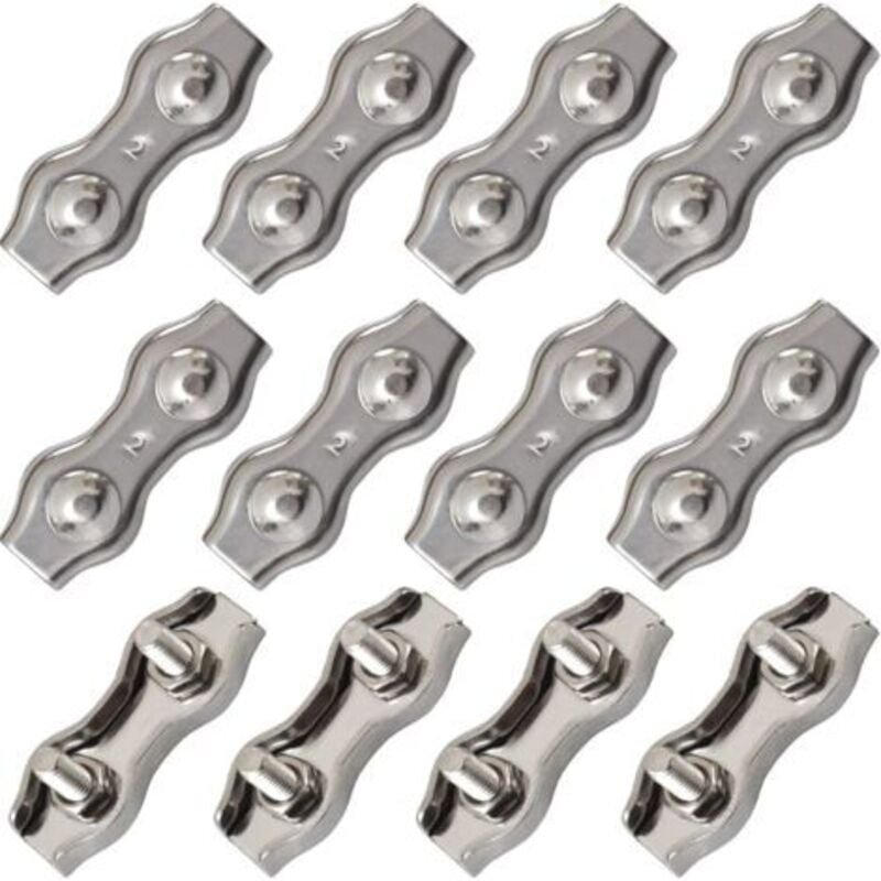 Thumbnail - 12 Stück Duplex-Edelstahlklemmen, doppelte Edelstahl-Kabelklemmen, Seilverbinder, Duplex-Kabelklemmenzange, M2-Kabelklem...