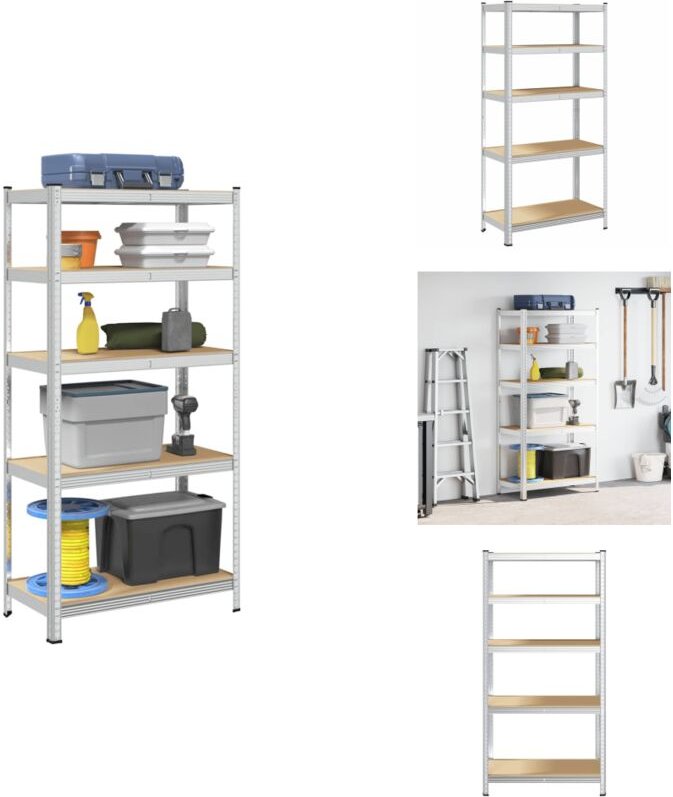 Lagerregal mit 5 Böden Silbern Stahl & Holzwerkstoff - Regal - Regale - Garagenregal - Industrieregal