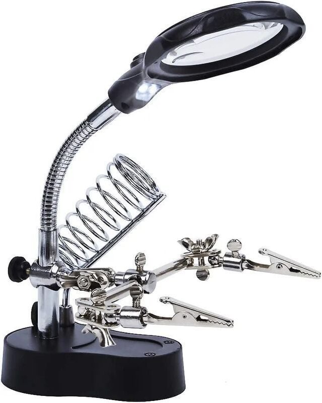 Tischlupe aus dritter Hand, 3,5 x 12 x, Ständer, 2 LEDs, Standlupe für Elektronikingenieur, Kosmetik, Medizin, Uhrmacher...