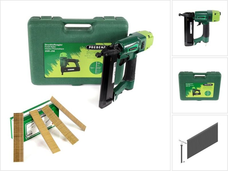 2XR-J50 Druckluftnagler im Transportkoffer + Stauchkopfnägel Brads 25 mm 5000 Stück - aus verzinktem Stahl, geharzt - Pr...