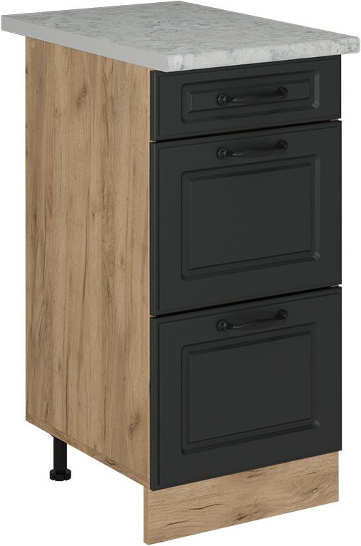 Küchenunterschrank R-Line, Anthrazit Landhaus, 40 cm mit Schubladen, ap Marmor Vicco