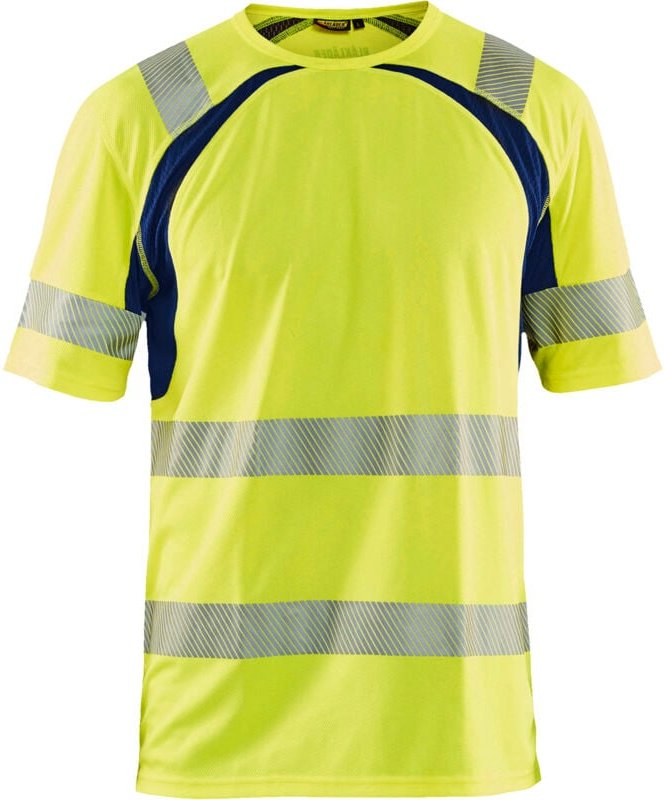 Arbeits-T-Shirt mit UV-Schutz und hoher Sichtbarkeit 3397 – Neon-Gelb / Marine 4XL