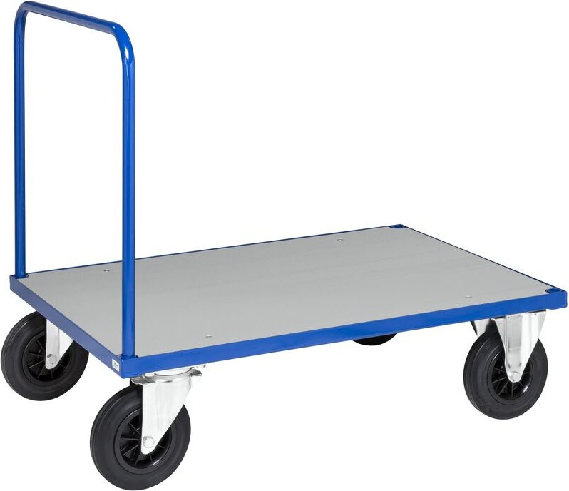 Kongamek Plattformwagen in blau 1200x800x900mm mit offenem Schiebegriff, verzinkter Ladefläche und Gummibereifung ohne B...
