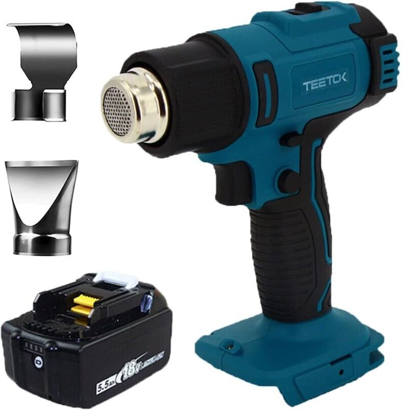 Heißluftpistole+ 2 Düsen Schweißschrumpffarbe mit zwei Batterien 2x5.5Ah (Kein Ladegerät),Kompatibel mit Makita-Akku