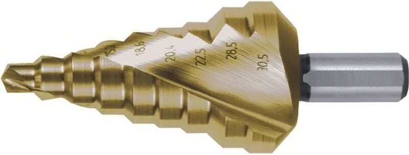 Ruko - Stufenbohrer HSS-TiN spiralgenutet mit Kreuzanschliff ø 6 - 30,5 mm - 101098T