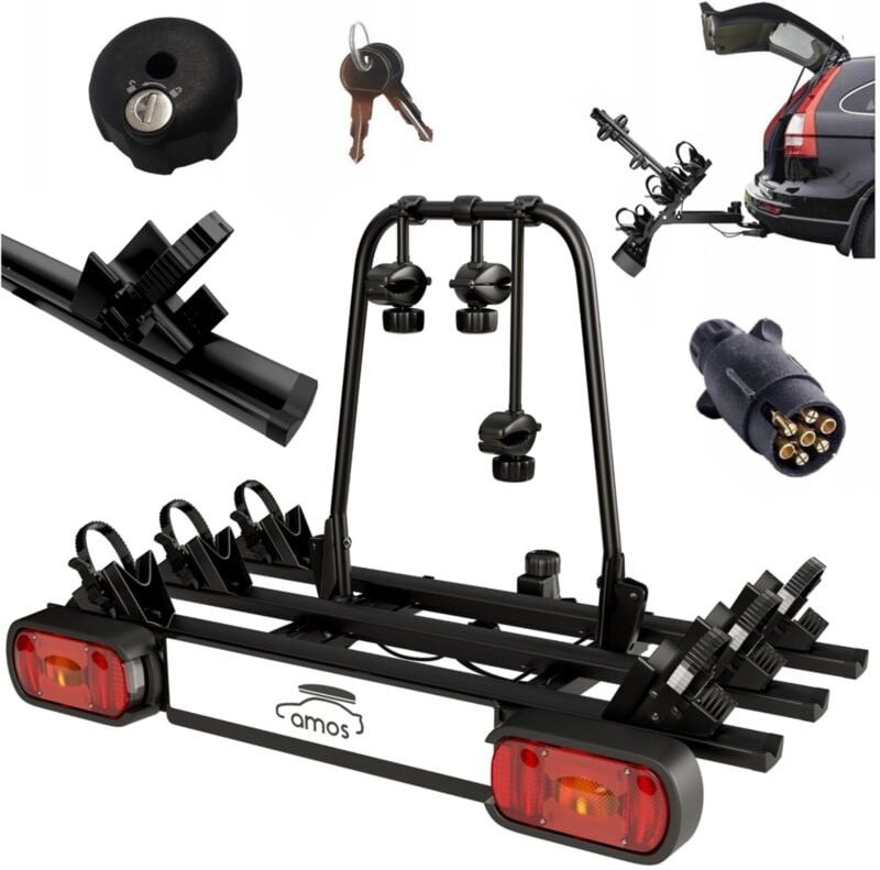 AMOS GIRO 3 Anhängerkupplungs-Fahrradträger für 3 Fahrräder - 7-polig, Schwarz
