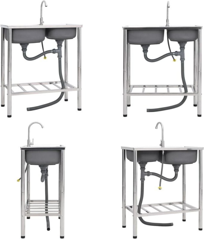 Camping-Spüle mit Doppelbecken und Wasserhahn Edelstahl - Camping Waschbecken - Camping Spülbecken - Home & Living - Sil...