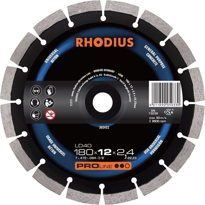 Thumbnail - RHODIUS LD40, 1 Stück, 180 x 12,0 x 2,4 mm, Diamanttrennscheibe