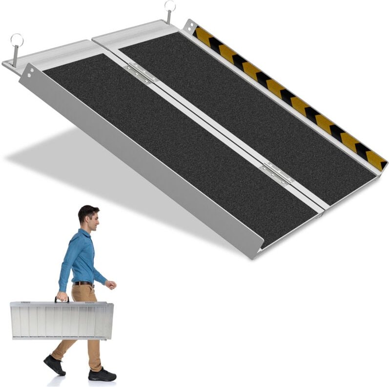 Thumbnail - SWANEW Rollstuhlrampe Rollirampe Kofferrampe Auffahrrampe Auffahrschiene 2x faltbar Aluminium 91cm bis 270kg
