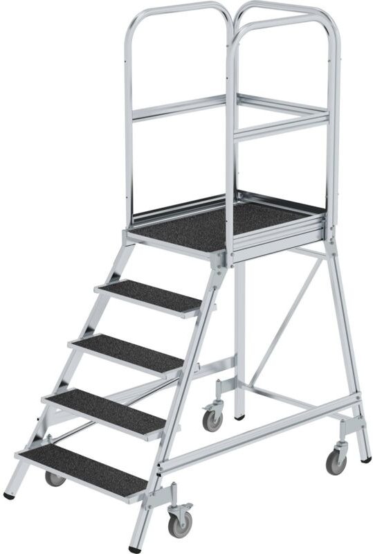 Günzburger Steigtechnik - Podesttreppe einseitig begehbar mit Federrollen Korundbeschichtung R13 5 Stufen - 054105