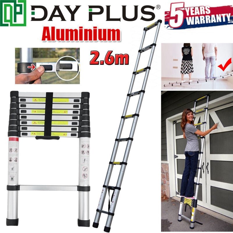 Alu Teleskopleiter Ausziehbar Höhe Telescopic Ladder 150kg Stabil Profi Leitern 8.5ft