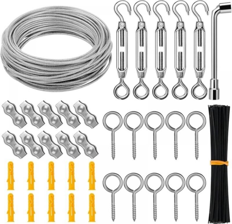 Aufhängeset aus Edelstahldrahtseil, 30 m/3 mm Drahtseil, Gartenkabelset, Bilderkabel, Zaunset, Hochleistungsstahlkabel, ...