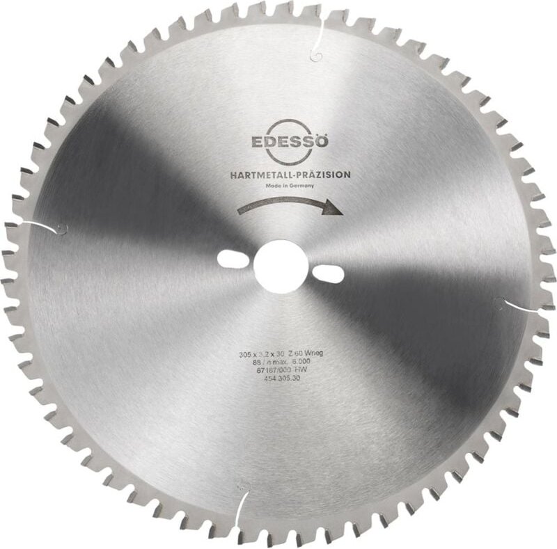 EDESSÖ Kreissägeblatt Präzision Fertigschnitte Wechselzahn negativer Spanwinkel Mehrzahn, HW 305x3,2/2.2x30 Z=60 W neg