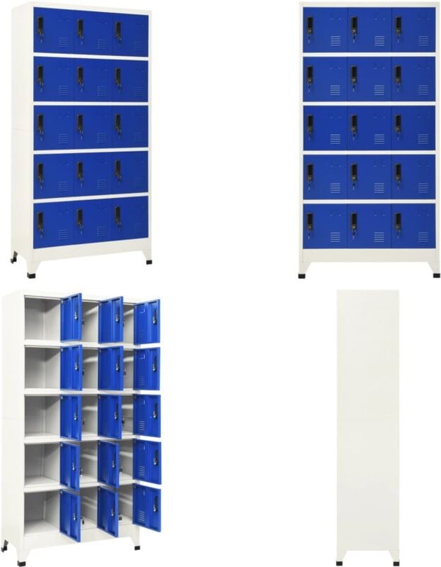 Schließfachschrank Grau und Blau 90x40x180 cm Stahl - Schliessfachschrank - Metallschrank - Garderobeschrank - Bürobedar...