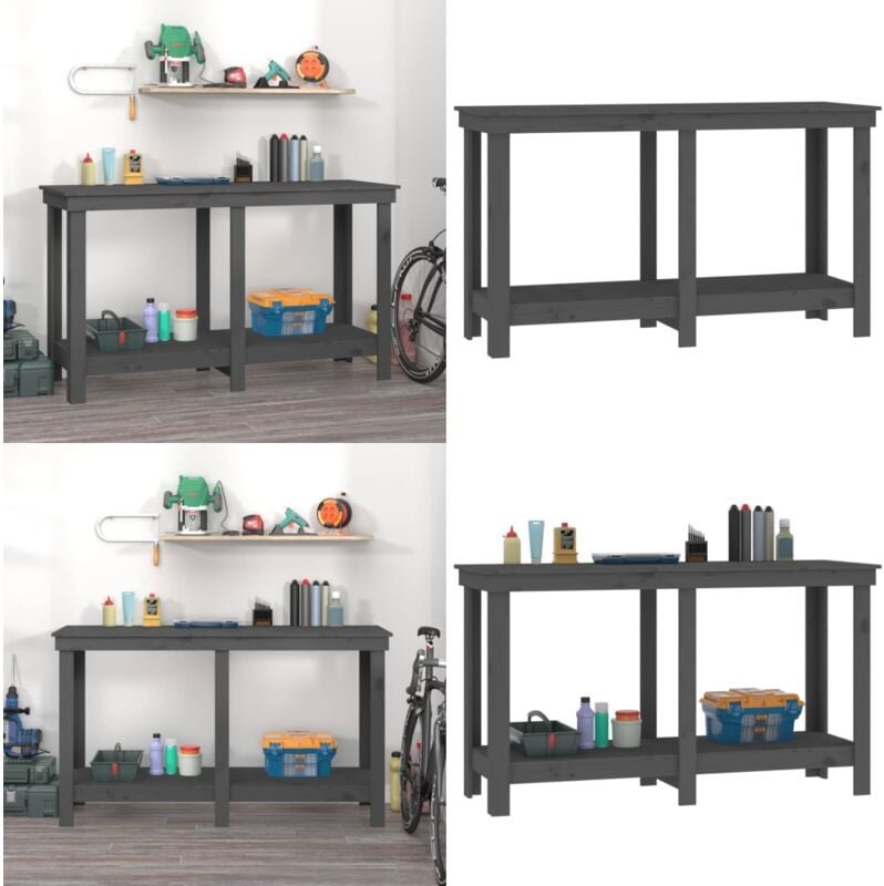 Werkbank Grau 140x50x80 cm Massivholz Kiefer - Werkbank - Werkbänke - Home & Living - Grau