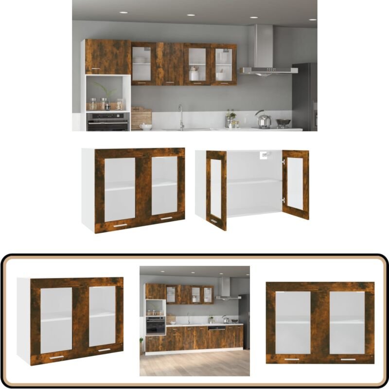 Hängeschrank Glas Räuchereiche 80x31x60 cm Holzwerkstoff - Küchenregal - Hängeschrank - Regal - Wohnwand - Küche