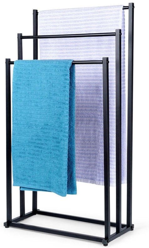 Freestanding towel rail with 3 black metal bars