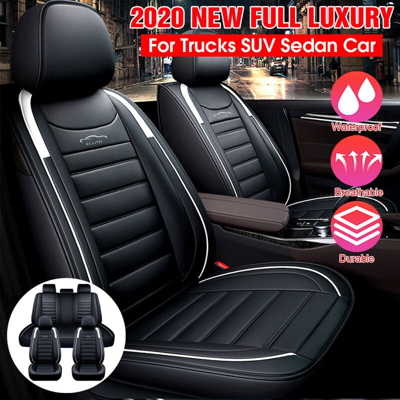 Thumbnail - ELUTO 5 Sitze Universal Autositzbezug Luxus PU Leder Sitzkissen Vollbezug (Weiß, 11 Stück) Hasaki