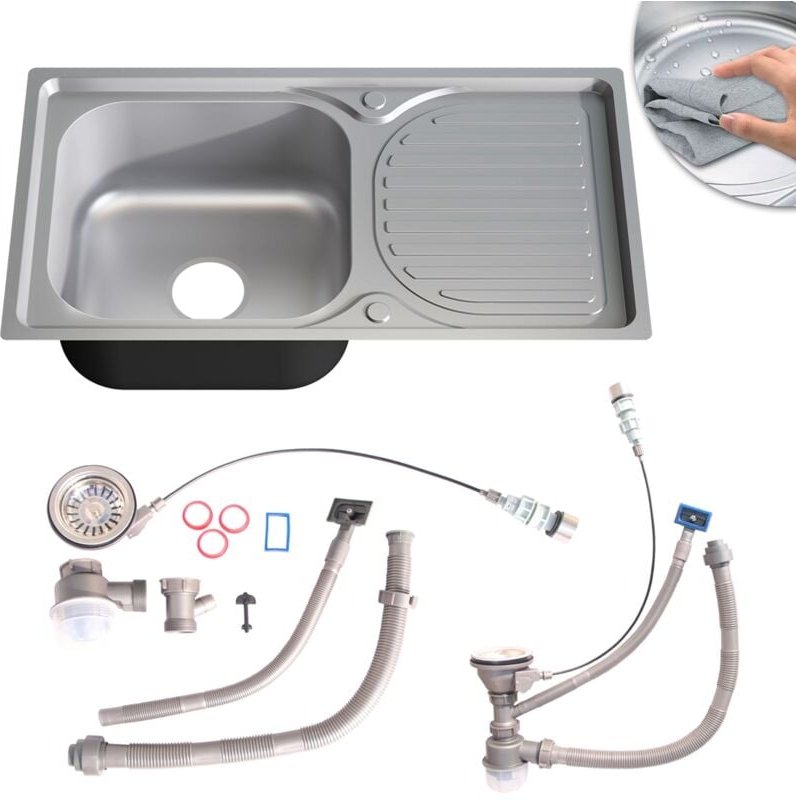 76CM Edelstahlspüle Spülbecken LINKS eckig Ablage Küchenspüle Einbauspüle Spüle