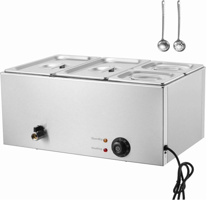 Thumbnail - 15,5 l Bain-Marie kommerzieller Speisenwärmer, 4 Pfannen, 1200 w elektrischer Buffet-Server, Edelstahl, Temperaturregelu...