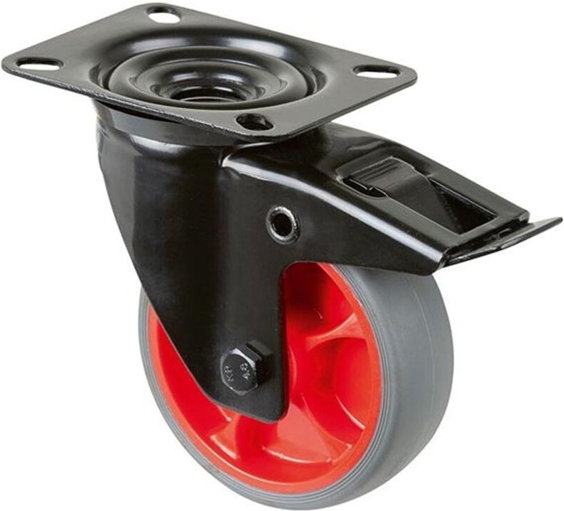 Bs Transportrolle L820, Lenkolle mit Totalfeststeller, mit Platte,Ø 100,B 32mm 110kg,TPR - Bs Rollen