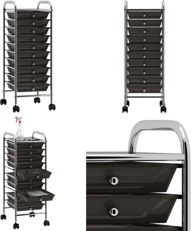 Schubladenwagen mit 10 Schubladen Schwarz Kunststoff - Aufbewahrungswagen - Schubladenwagen - Home & Living