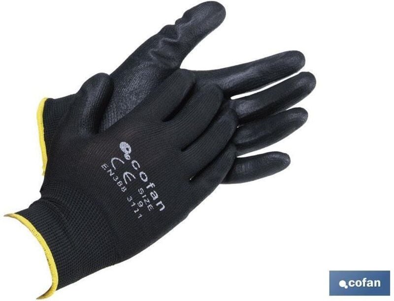 100 % Pu-imprägnierter Polyester-Handschuh, Blister, Schwarz, Größe 10