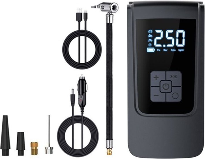 Digitalanzeige-Luftkompressor-ReifenfüLler, Kabellos, für Auto-Fahrradreifen-Luftpumpe, Tragbare Aufblaspumpe C