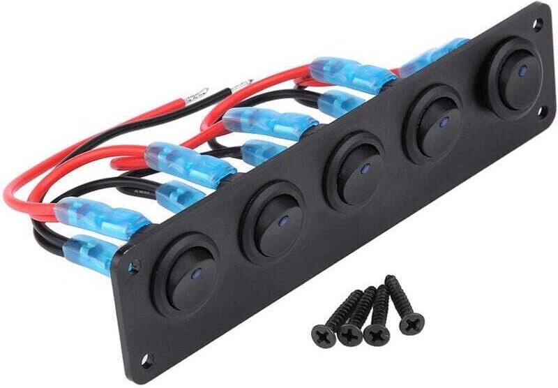 Aiperq - 12-24V 5 Gang Runde Dash Rocker Kippschalter Panel Blaue led für rv Boot Yacht Marine